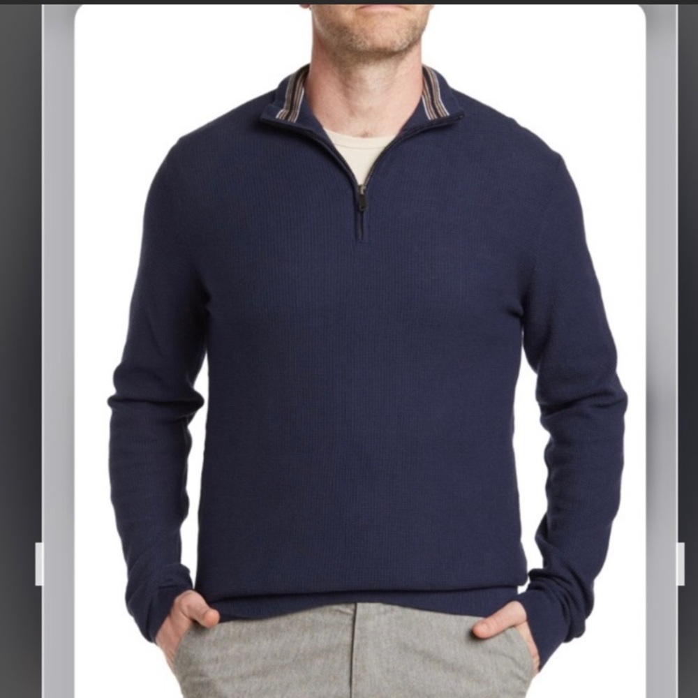 NWT TED BAKER Waylayd Textured Half Zip Navy 7 3XL